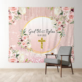 Lofaris God Bless Flower Gold Glitter Wedding Party Backdrop